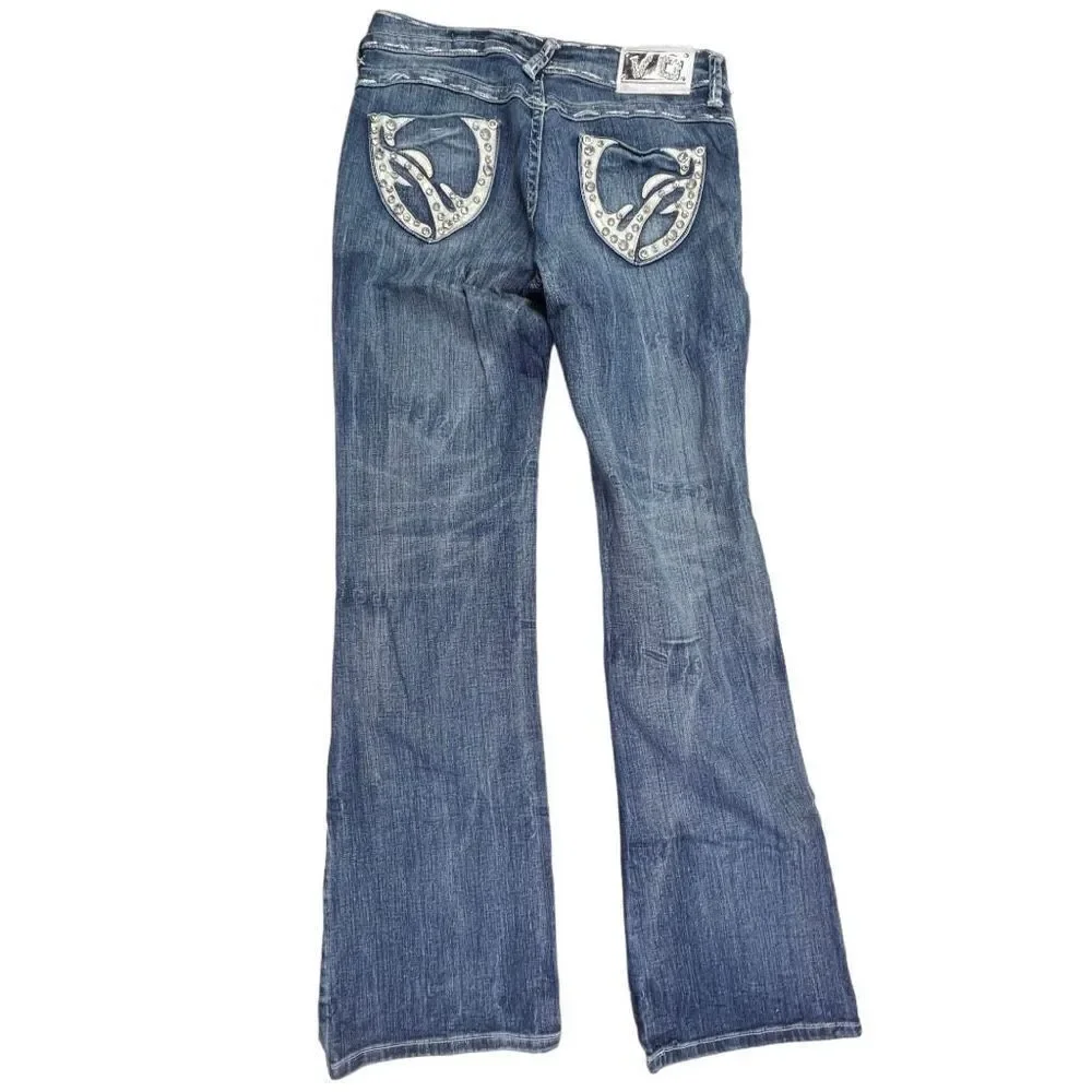 V.O. Jeans | Blue Embellished-Pocket Jeans - Women 30 Boot Cut Low Rise Y2K